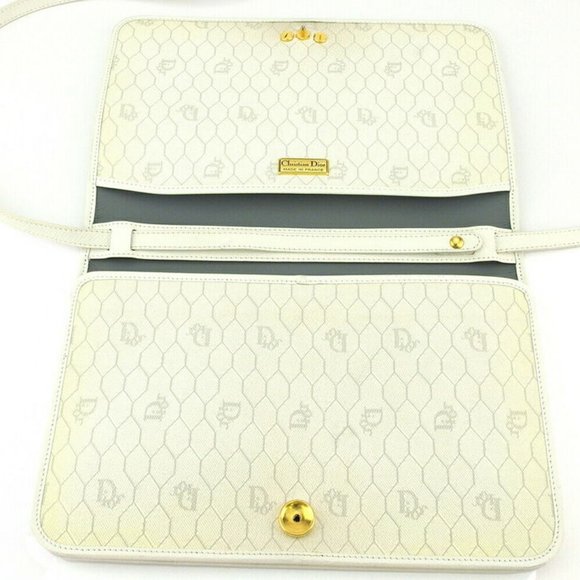 DIOR shoulder bag Honeycomb white gray gray PVC ~ leather Auth USED T18191 - Picture 4 of 8